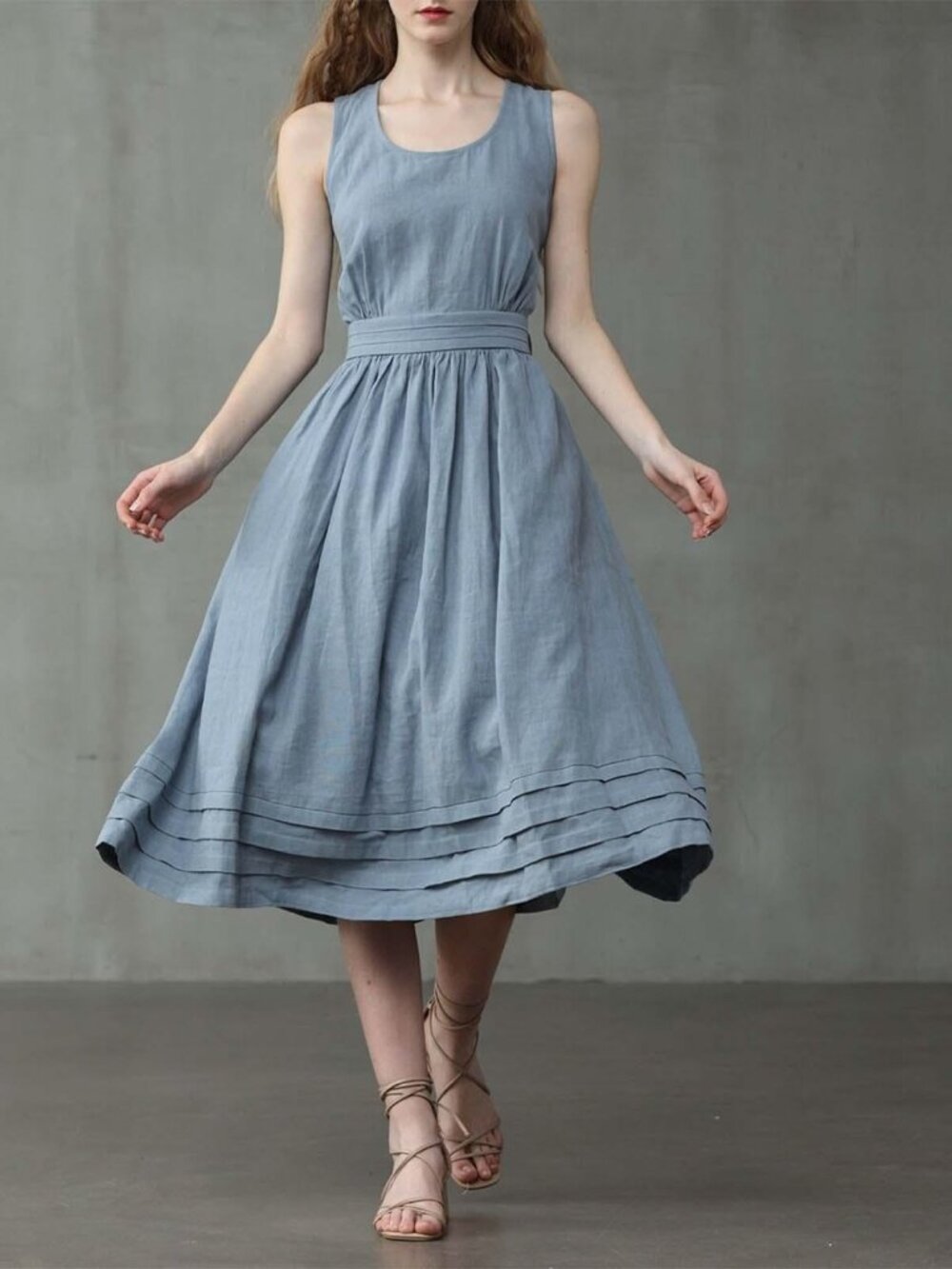 Linennaive Cross-Back Linen Pinafore Dress | Light Blue | Discontinued | Size L